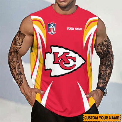 [SPECIAL OFFER] NEW CUSTOMIZED NFL01 KCC KANSAS CITY CHIEFS TANKTOP & GYM SHIRT