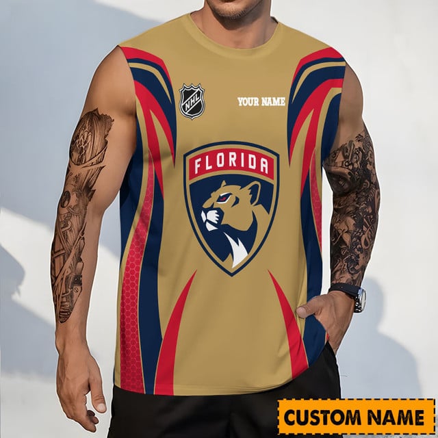 LIMITED EDITION - NEW CUSTOMIZED NHL01 FPT FLORIDA PANTHERS TANK TOP & GYM SHIRT