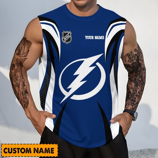LIMITED EDITION - NEW CUSTOMIZED NHL12 TPL TAMPA BAY LIGHTNING TANK TOP & GYM SHIRT