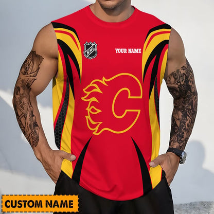 LIMITED EDITION - NEW CUSTOMIZED NHL17 CGF CALGARY FLAMES TANK TOP & GYM SHIRT