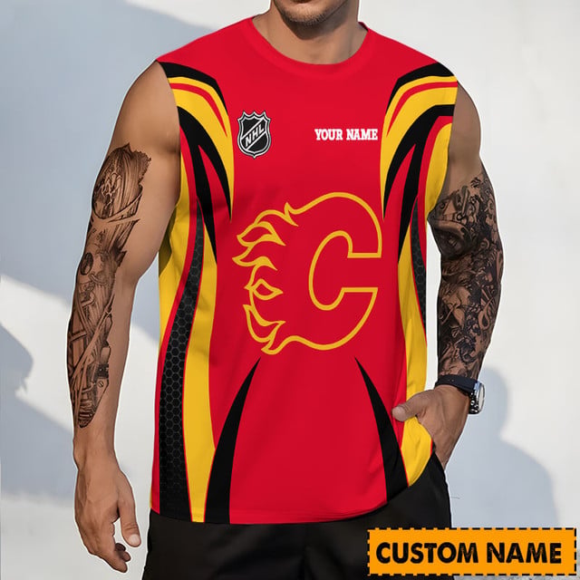 LIMITED EDITION - NEW CUSTOMIZED NHL17 CGF CALGARY FLAMES TANK TOP & GYM SHIRT