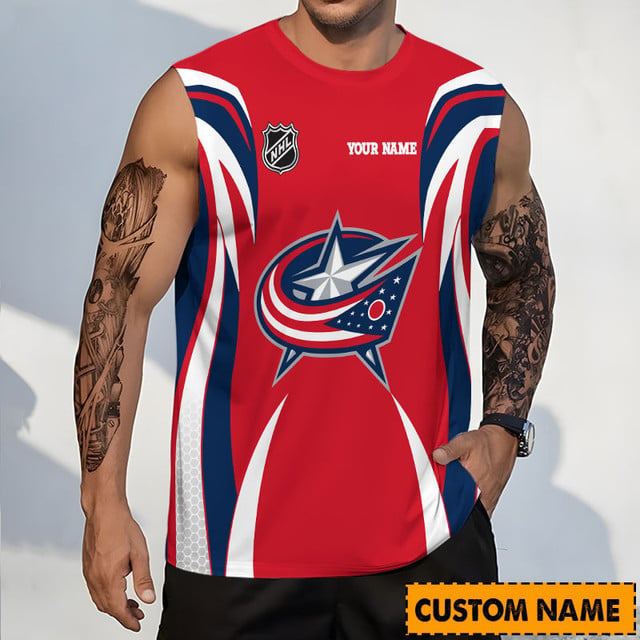 LIMITED EDITION - NEW CUSTOMIZED NHL18 CBJ COLUMBUS BLUE JACKETS TANK TOP & GYM SHIRT