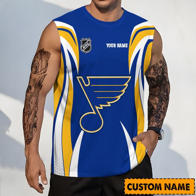 LIMITED EDITION - NEW CUSTOMIZED NHL14 SLB ST. LOUIS BLUES TANK TOP & GYM SHIRT