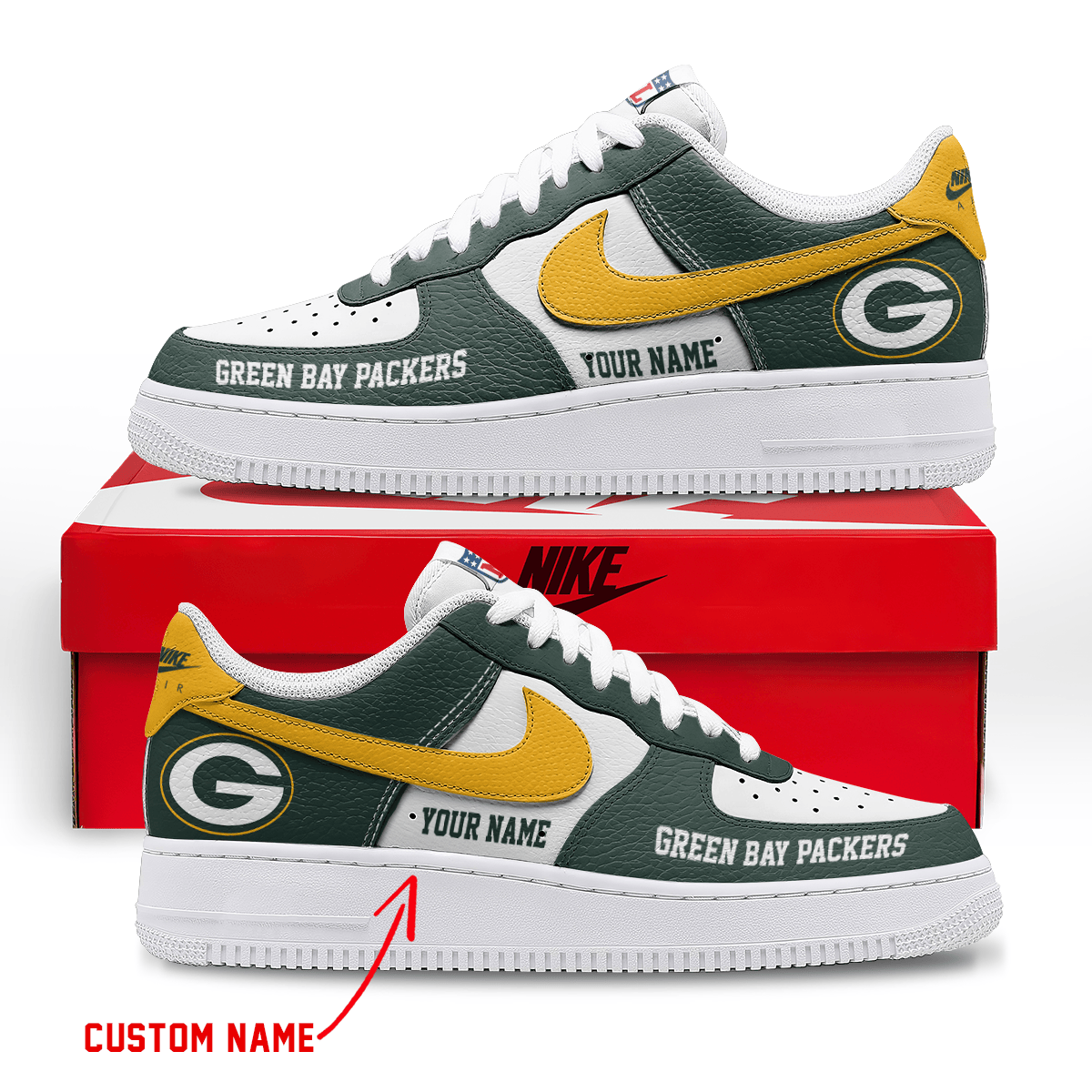 [SPECIAL OFFER] NEW CUSTOMIZED NFL08 GBP GREEN BAY PACKERS AF1 SNEAKERS