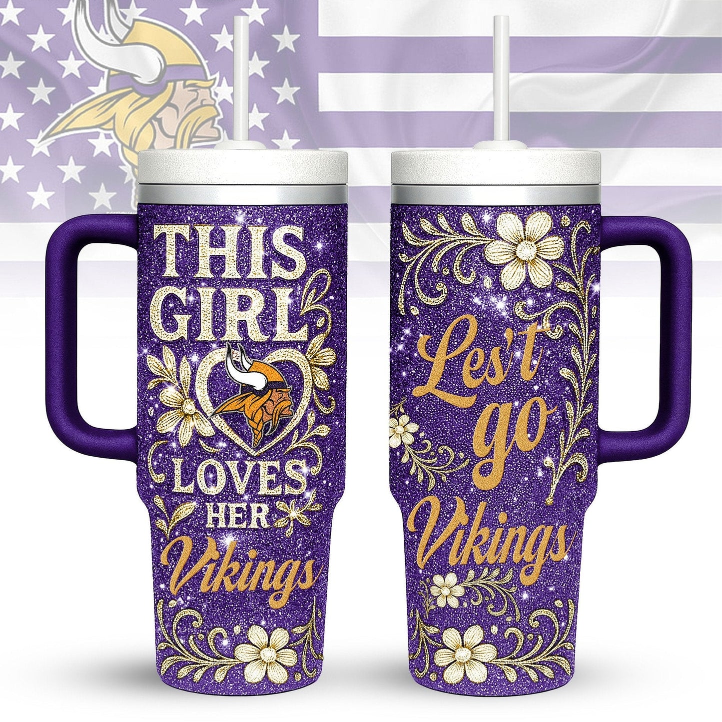 LIMITED EDITION - NEW CUSTOMIZED NFL05 MVK MINNESOTA VIKINGS 40 OZ TUMBLER