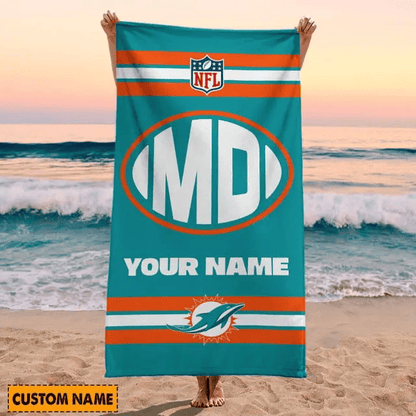 LIMITED EDITION - NEW CUSTOMIZED NFL19 MDP MIAMI DOLPHINS BEACH & BATH TOWEL (KIDS & ADULTS)
