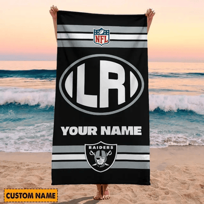 LIMITED EDITION - NEW CUSTOMIZED NFL07 LVR LAS VEGAS RAIDERS BEACH & BATH TOWEL (KIDS & ADULTS)