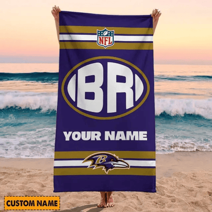 LIMITED EDITION - NEW CUSTOMIZED NFL28 BTR BALTIMORE RAVENS BEACH & BATH TOWEL (KIDS & ADULTS)