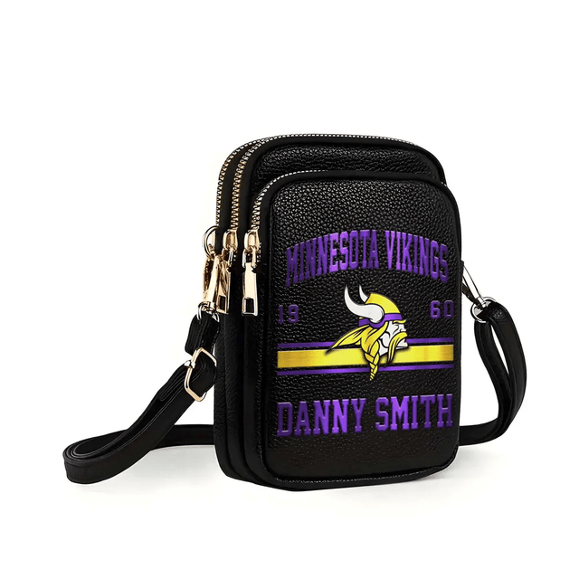 LIMITED EDITION - NEW CUSTOMIZED NFL05 MVK MINNESOTA VIKINGS LEATHER CROSSBODY BAG