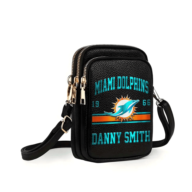 LIMITED EDITION - NEW CUSTOMIZED NFL19 MDP MIAMI DOLPHINS LEATHER CROSSBODY BAG
