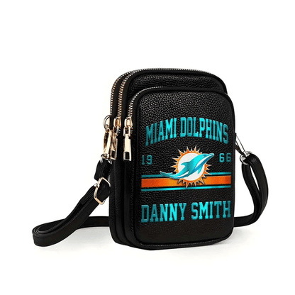 LIMITED EDITION - NEW CUSTOMIZED NFL19 MDP MIAMI DOLPHINS LEATHER CROSSBODY BAG