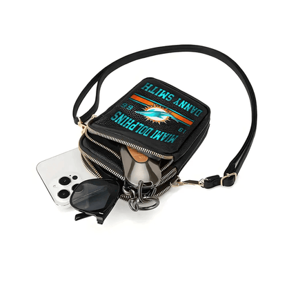 LIMITED EDITION - NEW CUSTOMIZED NFL19 MDP MIAMI DOLPHINS LEATHER CROSSBODY BAG