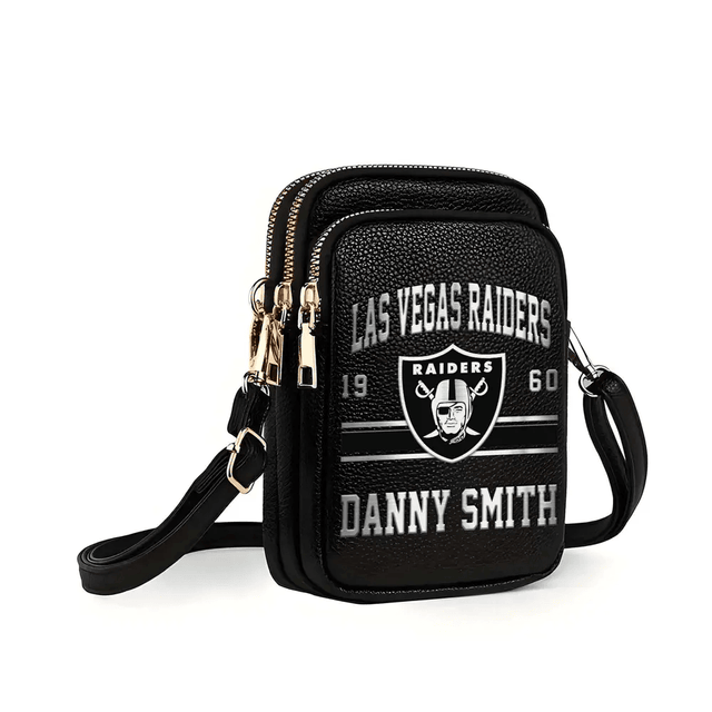 LIMITED EDITION - NEW CUSTOMIZED NFL07 LVR LAS VEGAS RAIDERS LEATHER CROSSBODY BAG