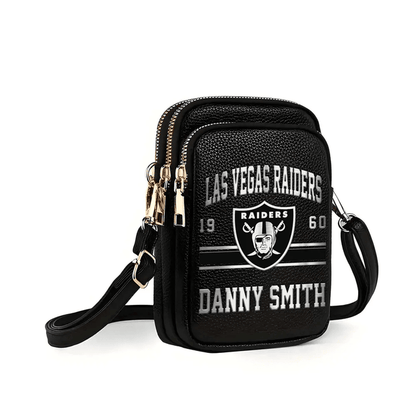 LIMITED EDITION - NEW CUSTOMIZED NFL07 LVR LAS VEGAS RAIDERS LEATHER CROSSBODY BAG