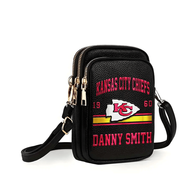 LIMITED EDITION - NEW CUSTOMIZED NFL01 KCC KANSAS CITY CHIEFS LEATHER CROSSBODY BAG