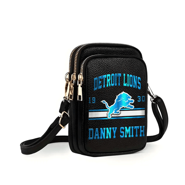 LIMITED EDITION - NEW CUSTOMIZED NFL04 DTL DETROIT LIONS LEATHER CROSSBODY BAG