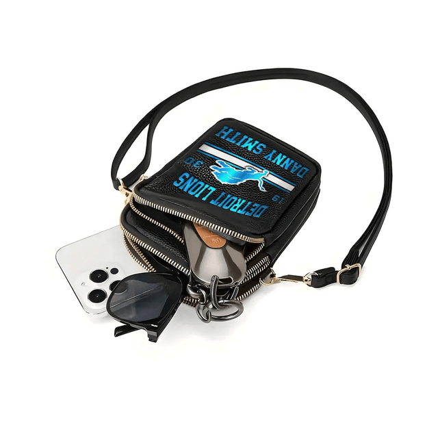 LIMITED EDITION - NEW CUSTOMIZED NFL04 DTL DETROIT LIONS LEATHER CROSSBODY BAG