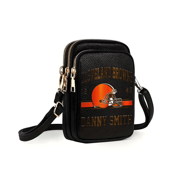 LIMITED EDITION - NEW CUSTOMIZED NFL29 CLB CLEVELAND BROWNS LEATHER CROSSBODY BAG