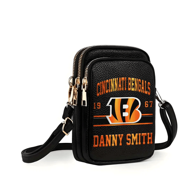 LIMITED EDITION - NEW CUSTOMIZED NFL16 CCB CINCINNATI BENGALS LEATHER CROSSBODY BAG