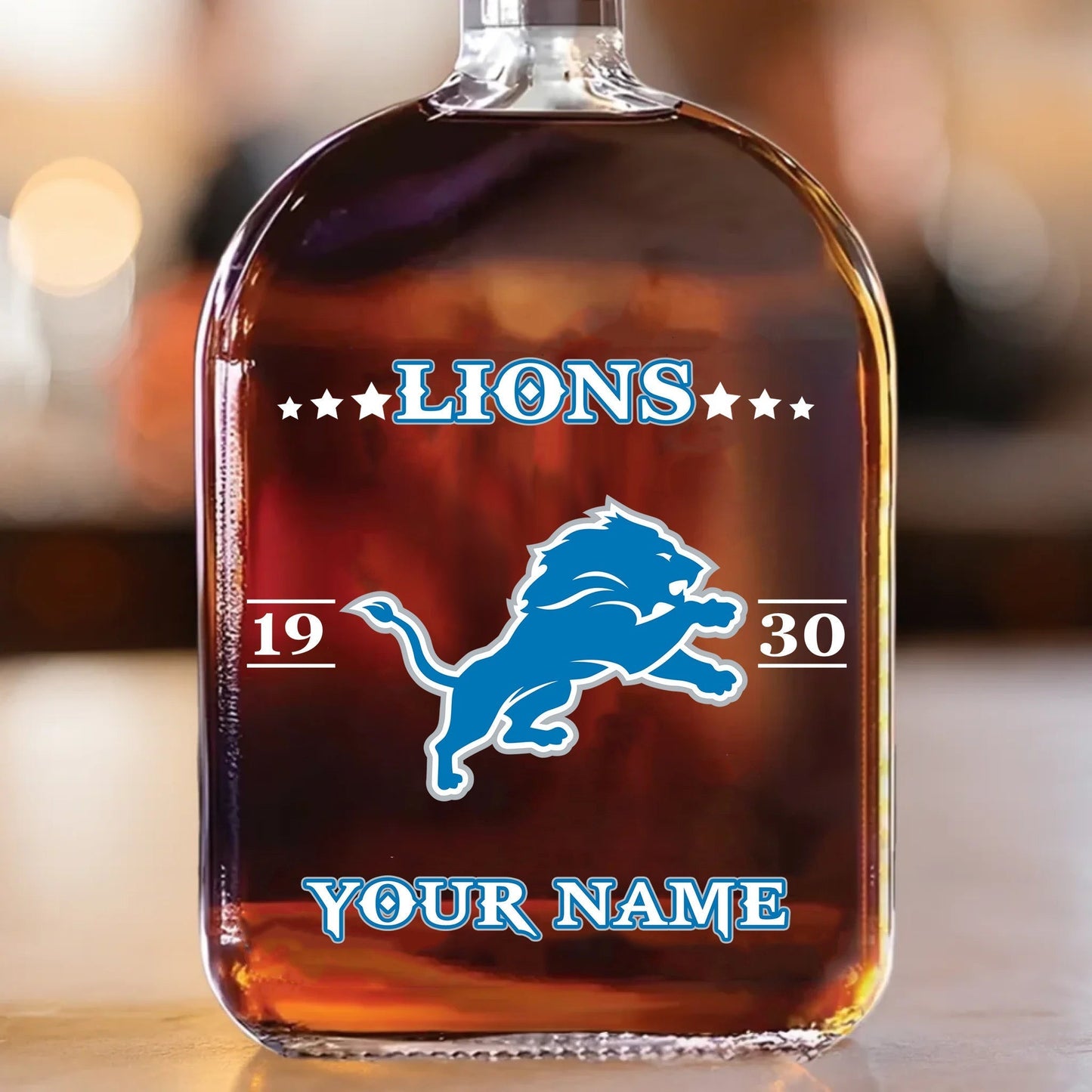 LIMITED EDITION - NEW CUSTOMIZED NFL04 DTL DETROIT LIONS LUXURY WHISKEY BOTTLE 450ML