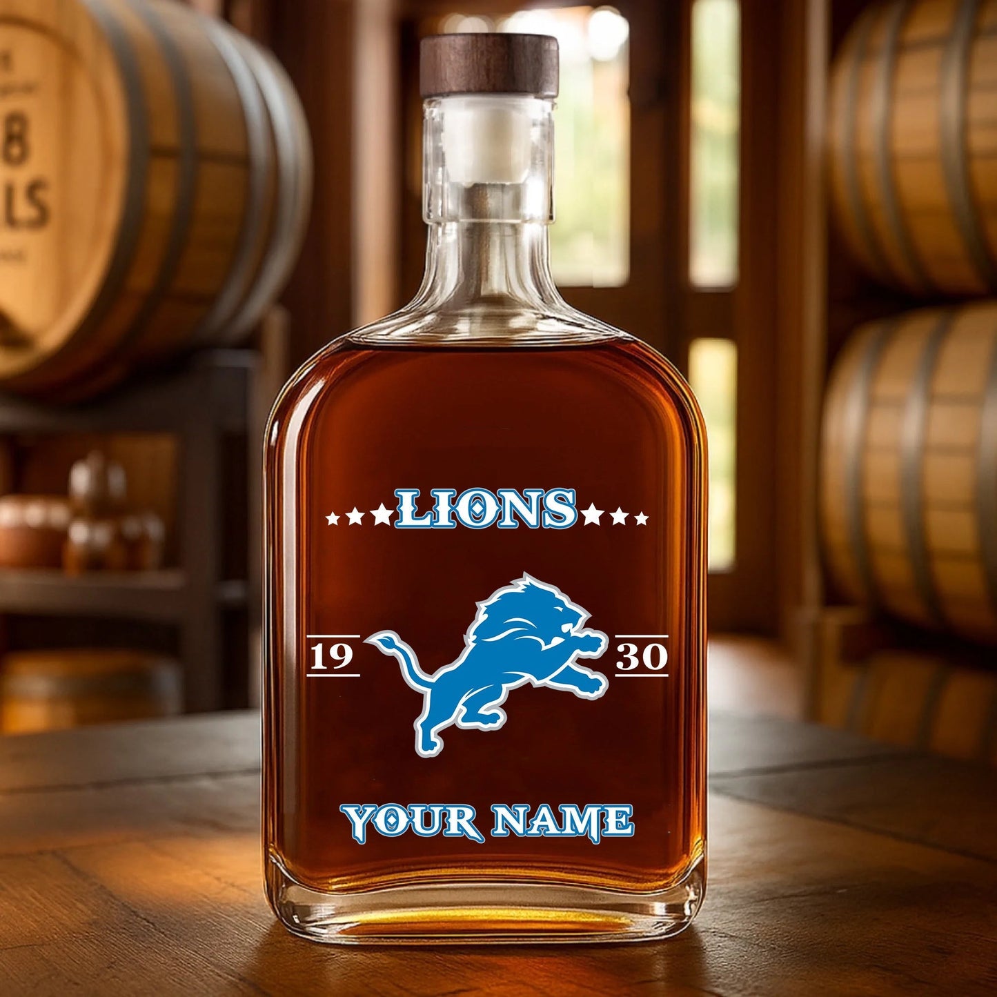 LIMITED EDITION - NEW CUSTOMIZED NFL04 DTL DETROIT LIONS LUXURY WHISKEY BOTTLE 450ML