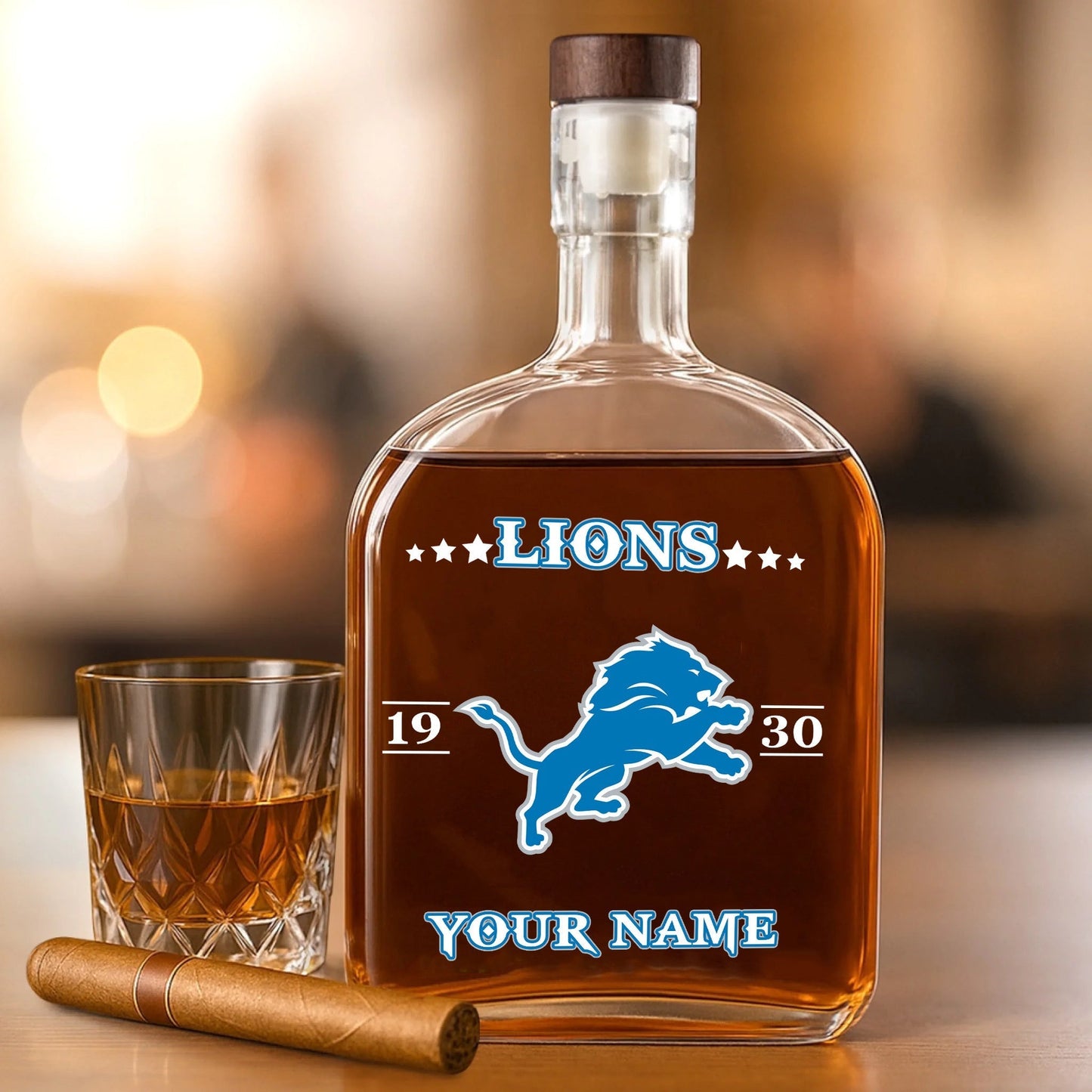 LIMITED EDITION - NEW CUSTOMIZED NFL04 DTL DETROIT LIONS LUXURY WHISKEY BOTTLE 450ML