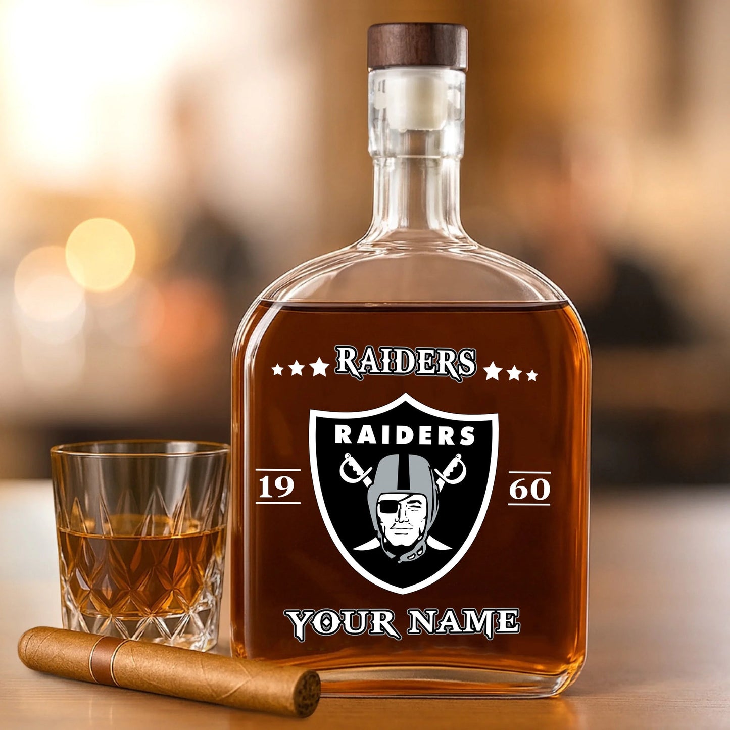 LIMITED EDITION - NEW CUSTOMIZED NFL07 LVR LAS VEGAS RAIDERS LUXURY WHISKEY BOTTLE 450ML