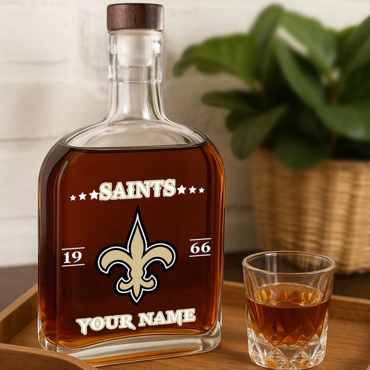 LIMITED EDITION - NEW CUSTOMIZED NFL24 NOS NEW CUSTOMIZED ORLEANS SAINTS LUXURY WHISKEY BOTTLE 450ML