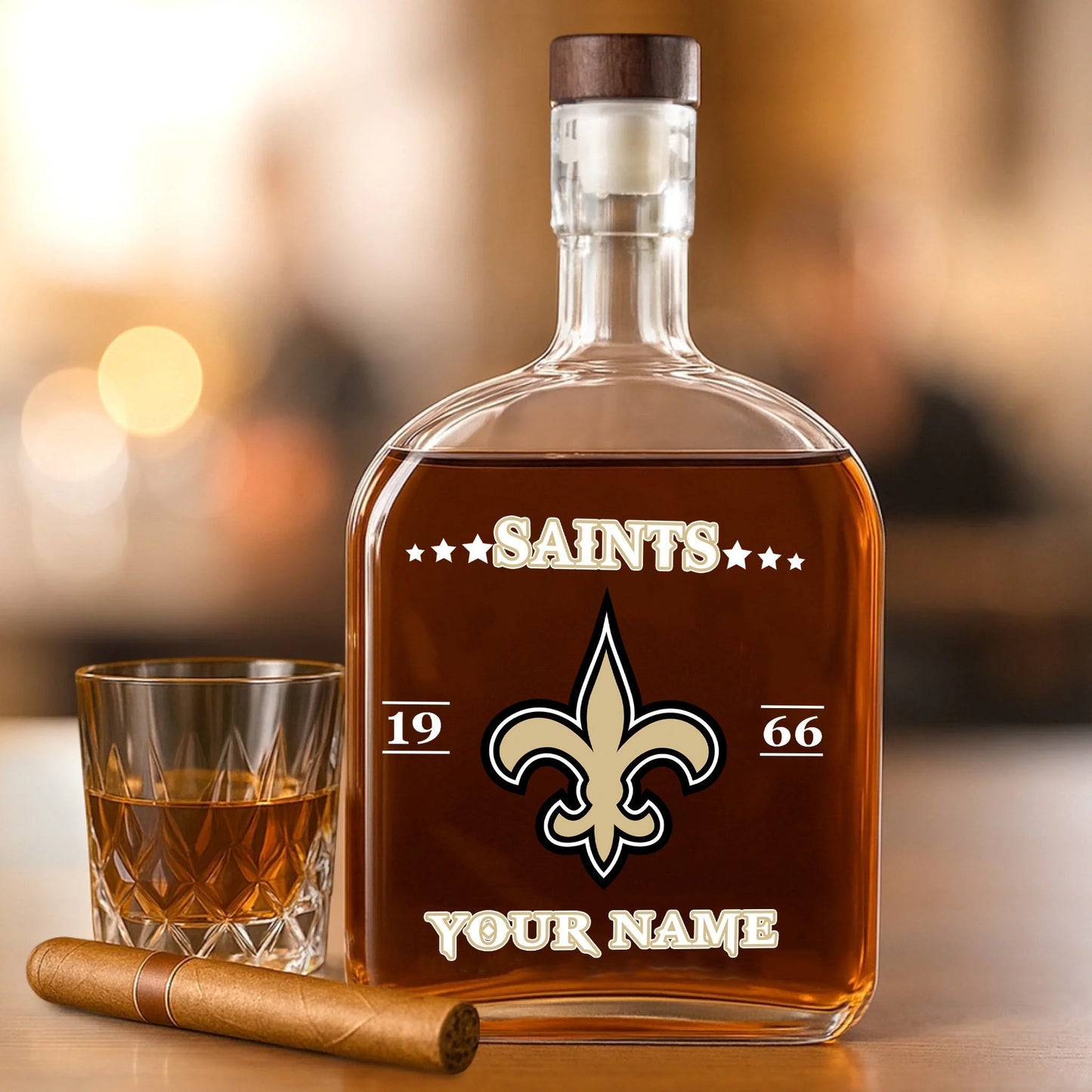 LIMITED EDITION - NEW CUSTOMIZED NFL24 NOS NEW CUSTOMIZED ORLEANS SAINTS LUXURY WHISKEY BOTTLE 450ML