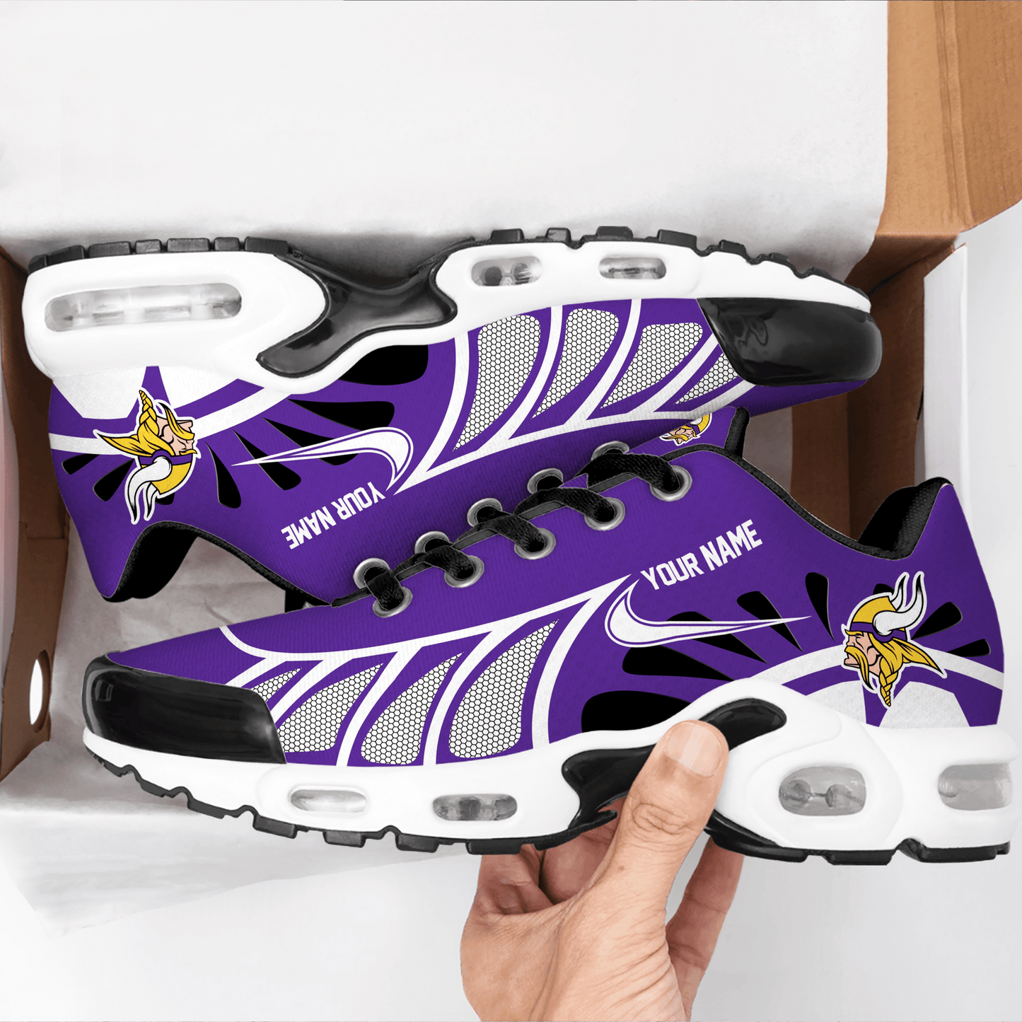 LIMITED EDITION - NEW CUSTOMIZED NFL05 MVK MINNESOTA VIKINGS UNISEX AIR MAX PLUS SNEAKERS