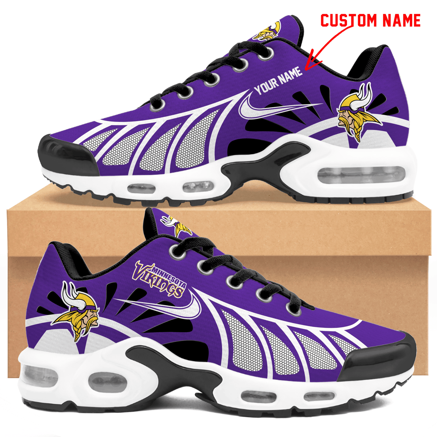 LIMITED EDITION - NEW CUSTOMIZED NFL05 MVK MINNESOTA VIKINGS UNISEX AIR MAX PLUS SNEAKERS