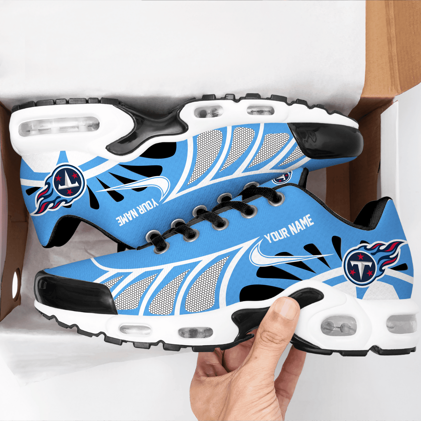 LIMITED EDITION - NEW CUSTOMIZED NFL31 TST TENNESSEE TITANS UNISEX AIR MAX PLUS SNEAKERS