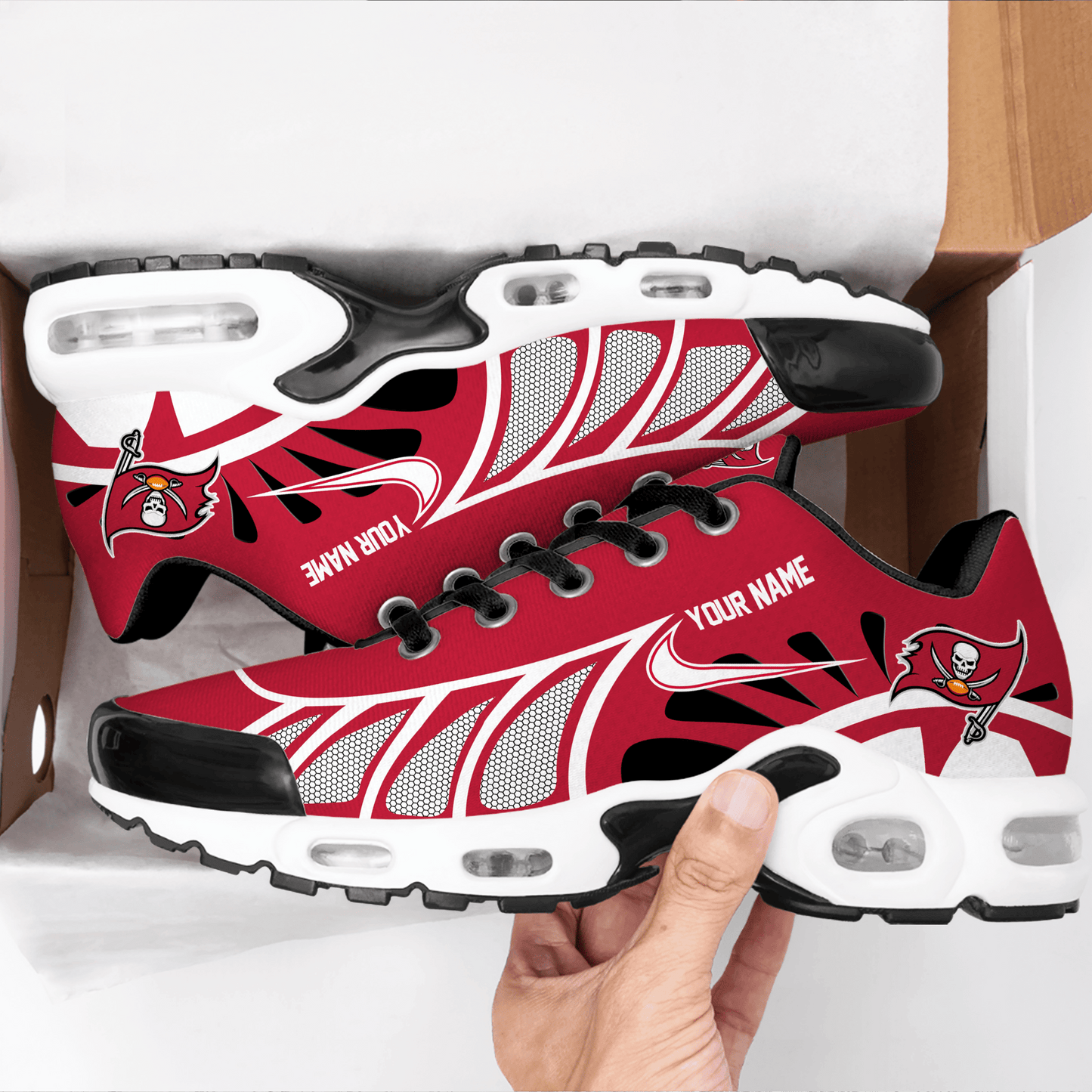 LIMITED EDITION - NEW CUSTOMIZED NFL10 TBB TAMPA BAY BUCCANEERS UNISEX AIR MAX PLUS SNEAKERS