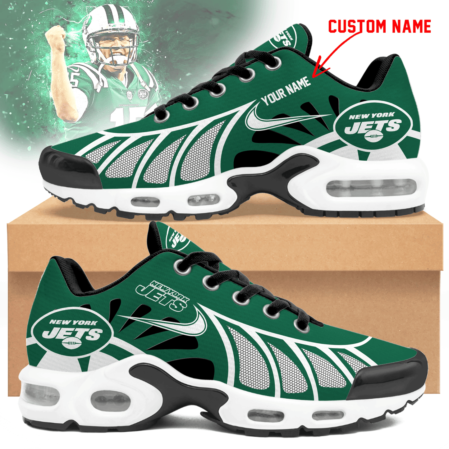LIMITED EDITION - NEW CUSTOMIZED NFL25 NYJ NEW YORK JETS UNISEX AIR MAX PLUS SNEAKERS