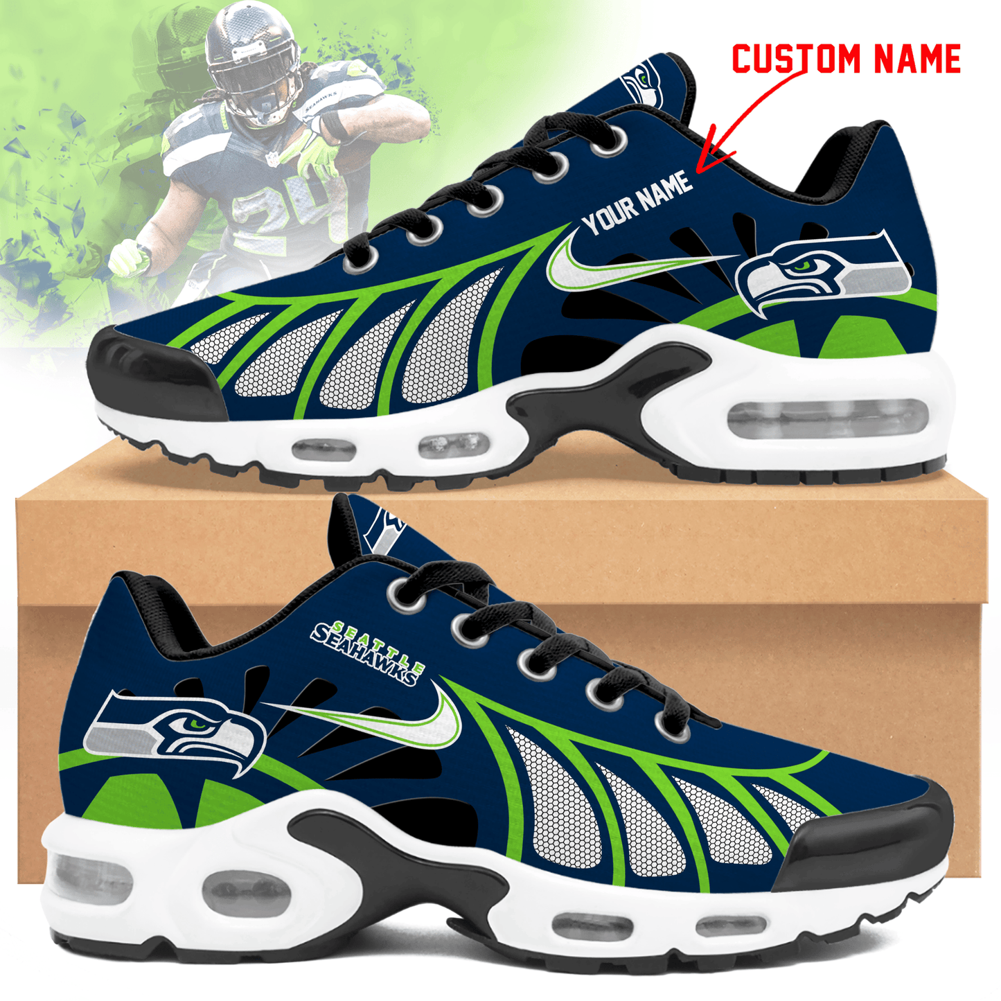LIMITED EDITION - NEW CUSTOMIZED NFL06 SSH SEATTLE SEAHAWKS UNISEX AIR MAX PLUS SNEAKERS