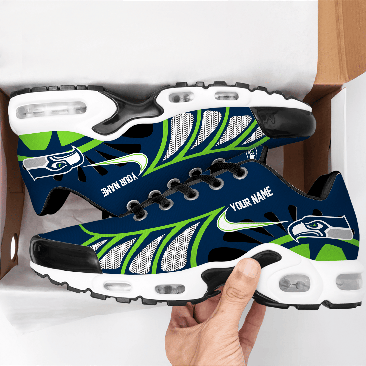 LIMITED EDITION - NEW CUSTOMIZED NFL06 SSH SEATTLE SEAHAWKS UNISEX AIR MAX PLUS SNEAKERS