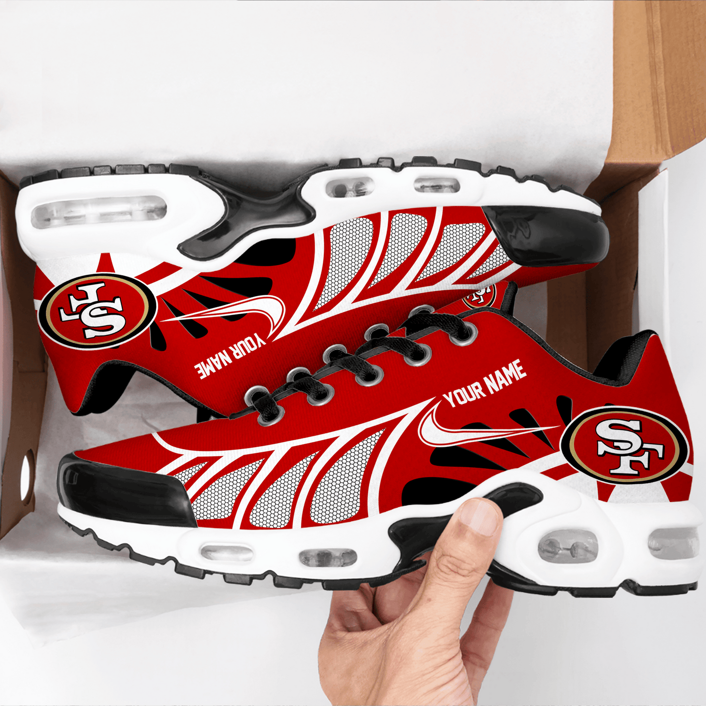 LIMITED EDITION - NEW CUSTOMIZED NFL11 SF49 SAN FRANCISCO 49ERS UNISEX AIR MAX PLUS SNEAKERS