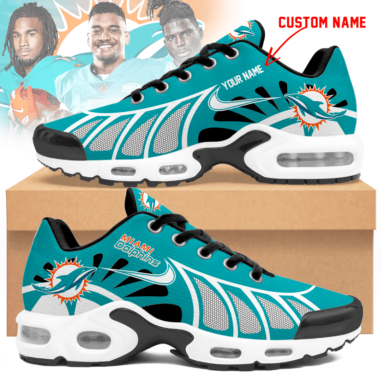 LIMITED EDITION - NEW CUSTOMIZED NFL19 MDP MIAMI DOLPHINS UNISEX AIR MAX PLUS SNEAKERS