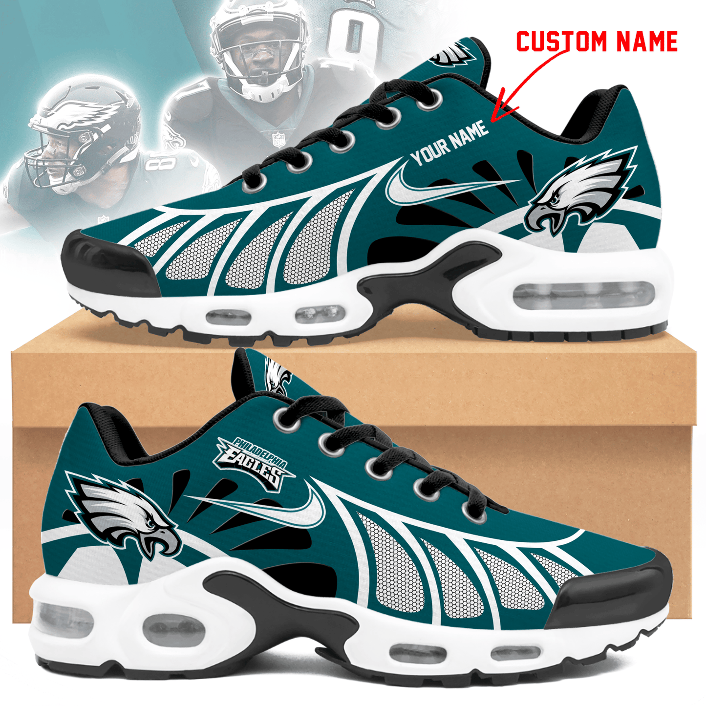 LIMITED EDITION - NEW CUSTOMIZED NFL02 PPE PHILADELPHIA EAGLES UNISEX AIR MAX PLUS SNEAKERS