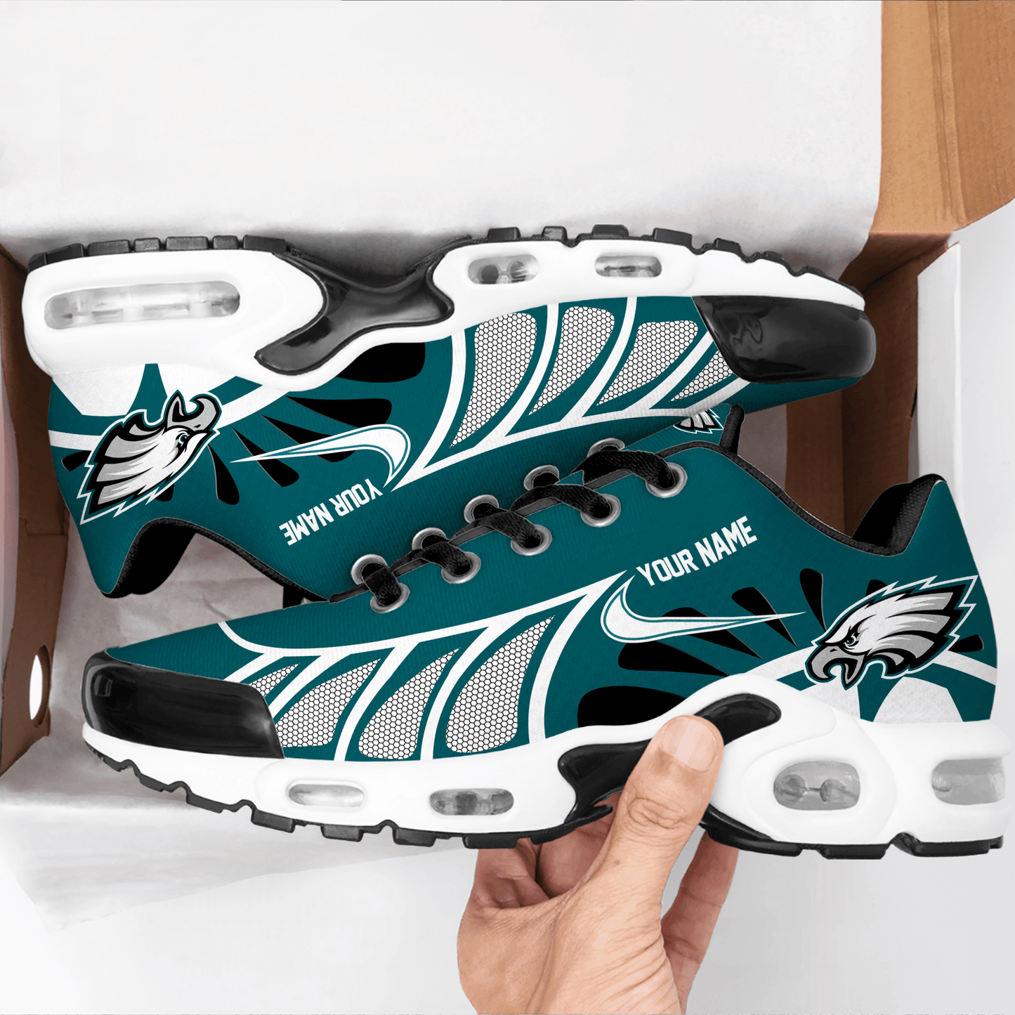LIMITED EDITION - NEW CUSTOMIZED NFL02 PPE PHILADELPHIA EAGLES UNISEX AIR MAX PLUS SNEAKERS