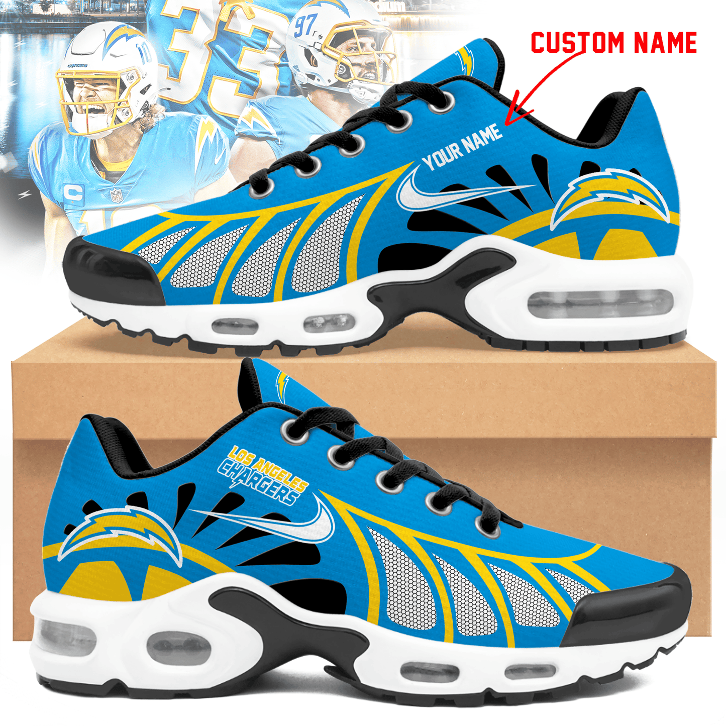LIMITED EDITION - NEW CUSTOMIZED NFL09 LAC LOS ANGELES CHARGERS UNISEX AIR MAX PLUS SNEAKERS