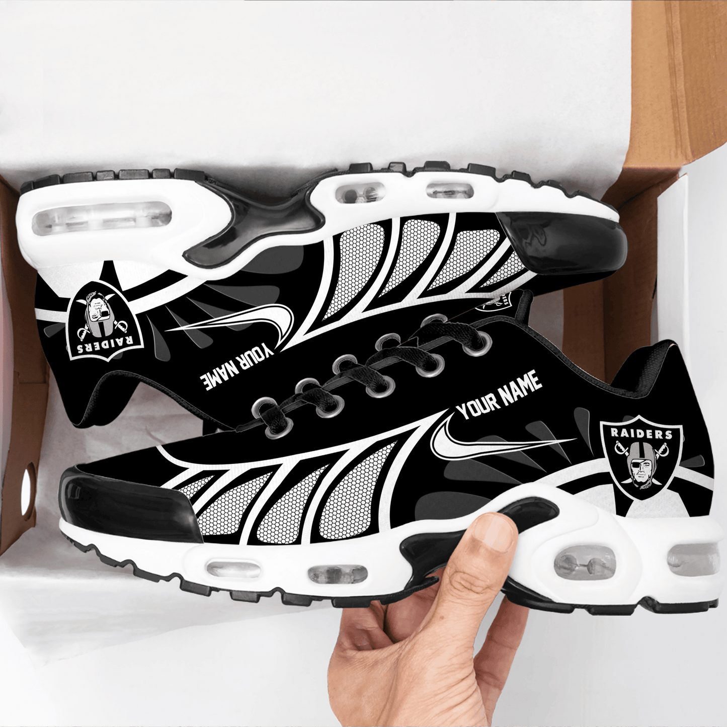 LIMITED EDITION - NEW CUSTOMIZED NFL07 LVR LAS VEGAS RAIDERS UNISEX AIR MAX PLUS SNEAKERS