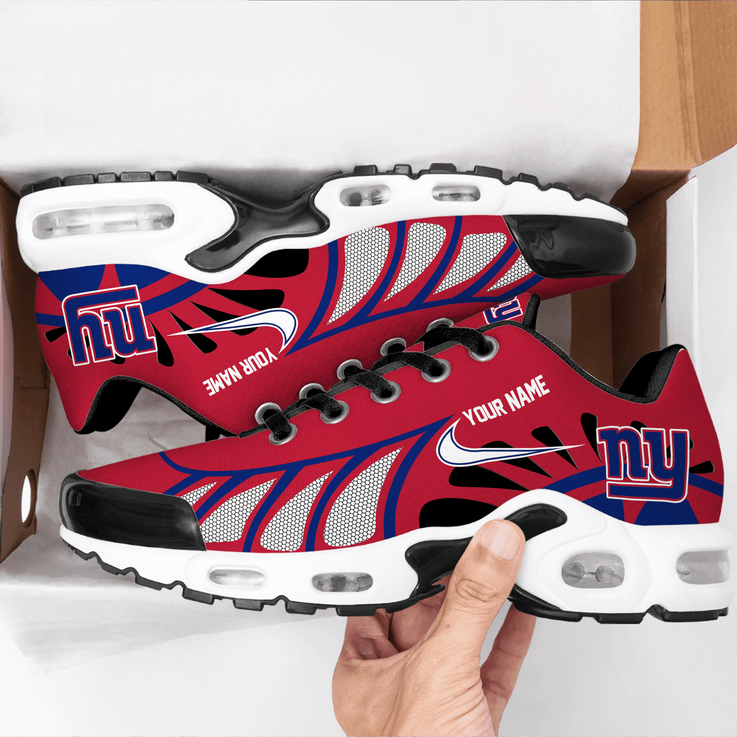 LIMITED EDITION - NEW CUSTOMIZED NFL32 NYG NEW YORK GIANTS UNISEX AIR MAX PLUS SNEAKERS