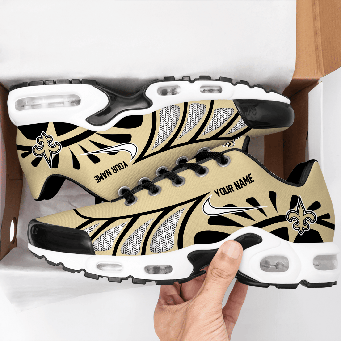LIMITED EDITION - NEW CUSTOMIZED NFL24 NOS NEW ORLEANS SAINTS UNISEX AIR MAX PLUS SNEAKERS