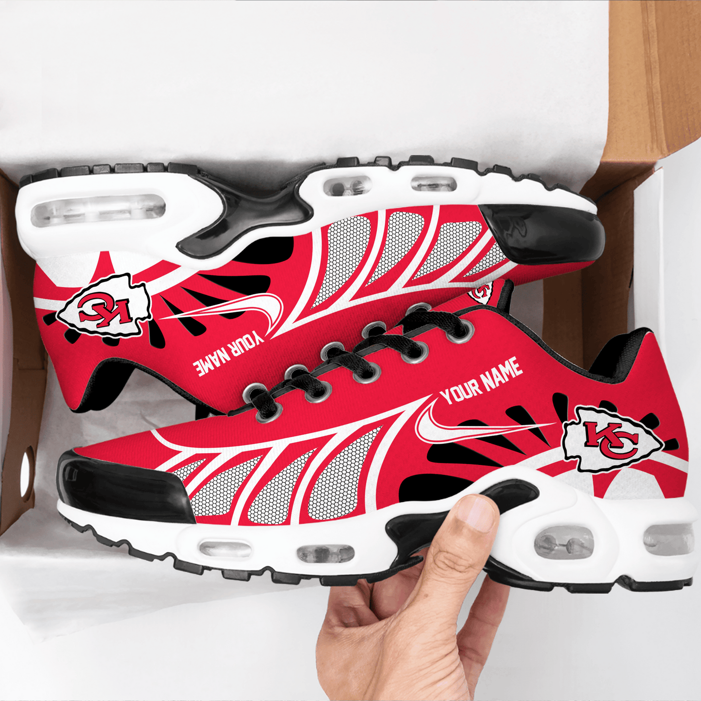 LIMITED EDITION - NEW CUSTOMIZED NFL01 KCC KANSAS CITY CHIEFS UNISEX AIR MAX PLUS SNEAKERS