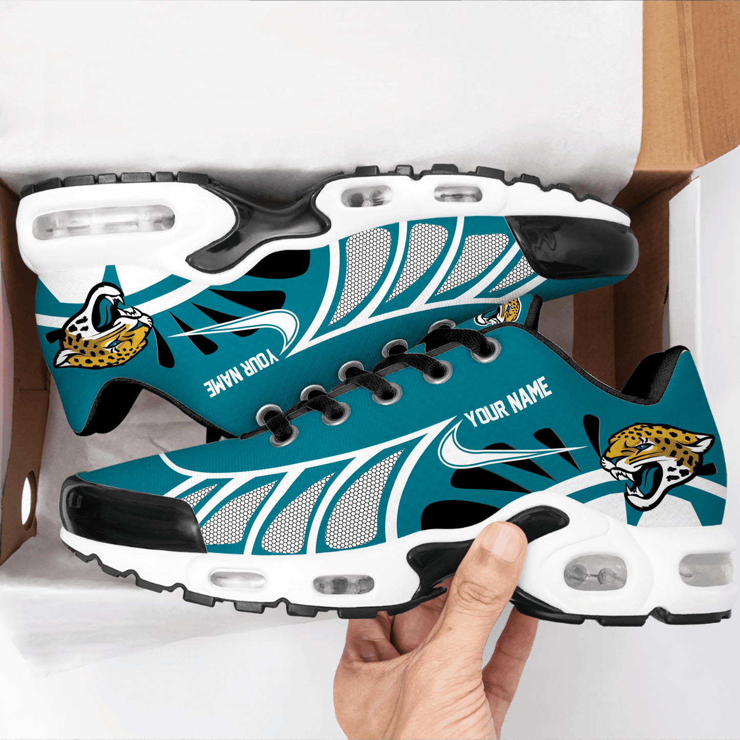 LIMITED EDITION - NEW CUSTOMIZED NFL30 JSJ JACKSONVILLE JAGUARS UNISEX AIR MAX PLUS SNEAKERS