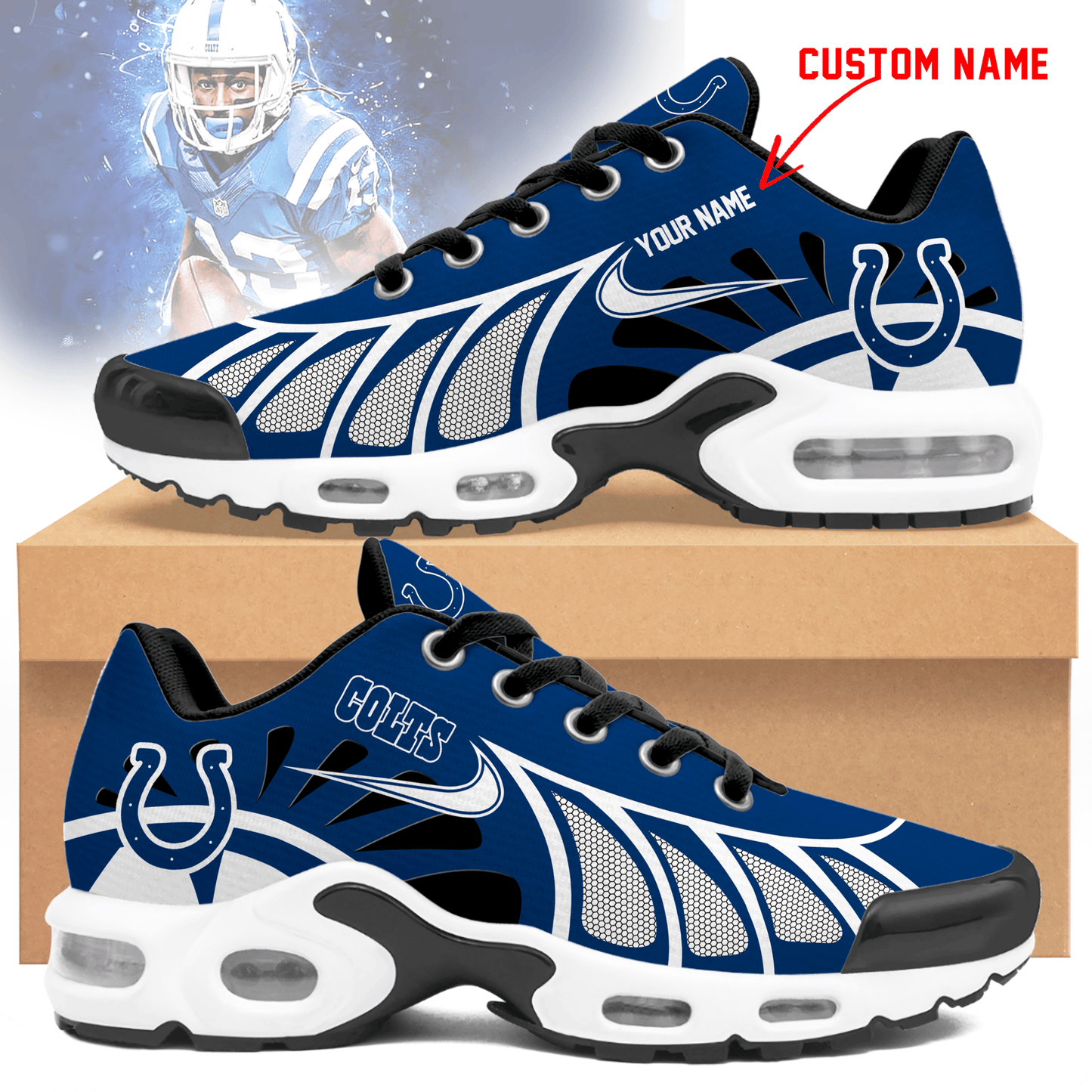 LIMITED EDITION - NEW CUSTOMIZED NFL17 IDC INDIANAPOLIS COLTS UNISEX AIR MAX PLUS SNEAKERS