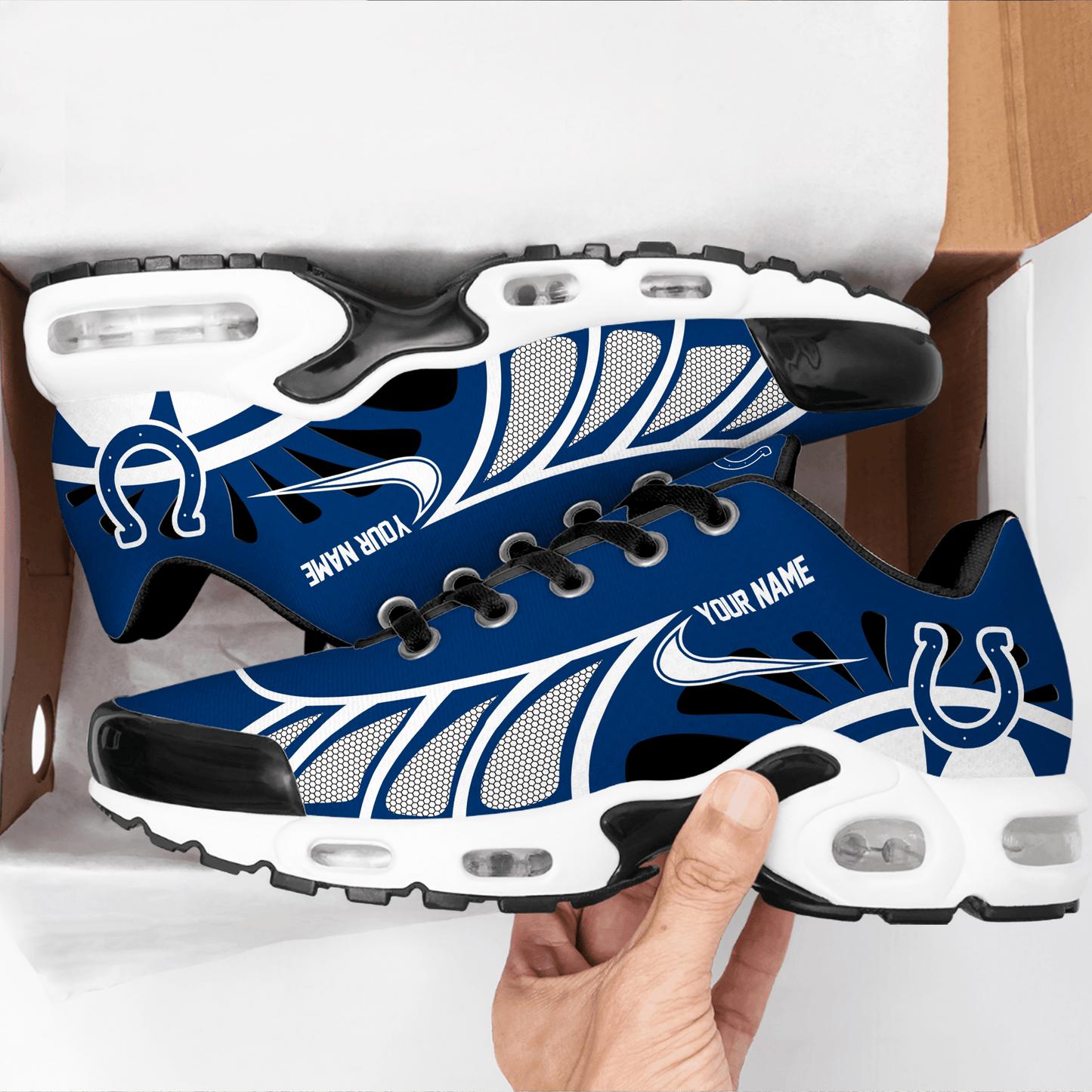 LIMITED EDITION - NEW CUSTOMIZED NFL17 IDC INDIANAPOLIS COLTS UNISEX AIR MAX PLUS SNEAKERS