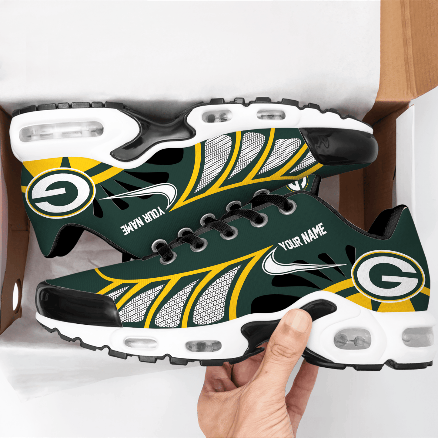 LIMITED EDITION - NEW CUSTOMIZED NFL08 GBP GREEN BAY PACKERS UNISEX AIR MAX PLUS SNEAKERS