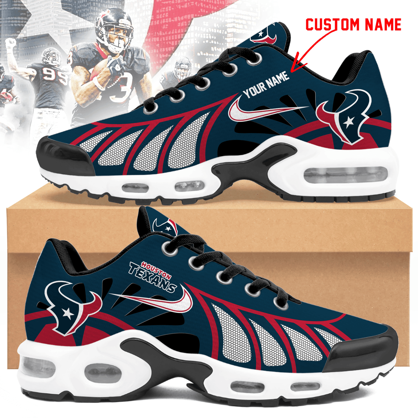 LIMITED EDITION - NEW CUSTOMIZED NFL15 HTT HOUSTON TEXANS UNISEX AIR MAX PLUS SNEAKERS